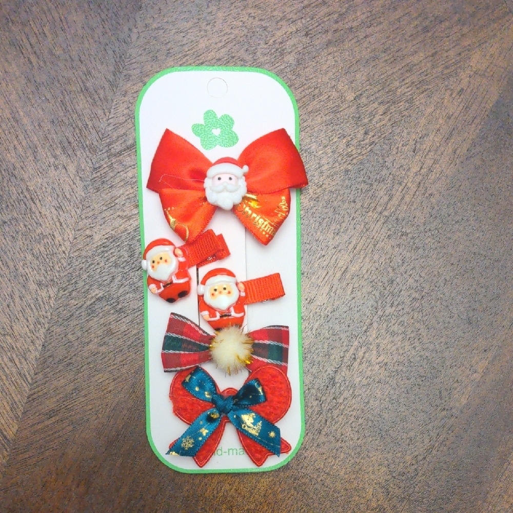 Christmas Santa Hair Clips Set of 5